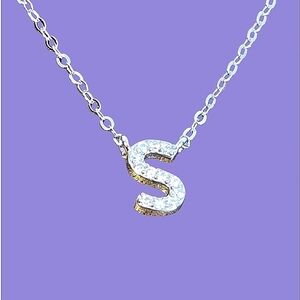 925 Sterling Silver Alphabet Letter "S" Necklace with Moissanite Gemston…